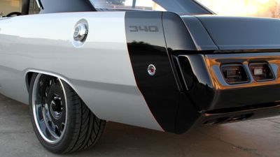 ’73 Dart three quarters rear left detail paint graphics